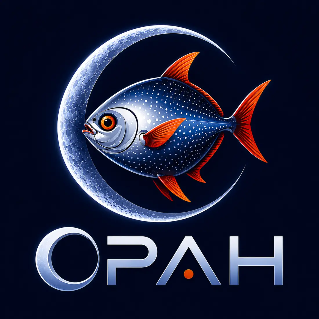 OPAH logo featuring a blue and orange opah fish crossing a silver crescent moon